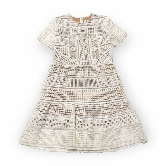 Self Portrait Patchwork Lace Mini Dress, White with  Nude,  Size 10‎ - Picture 10 of 16